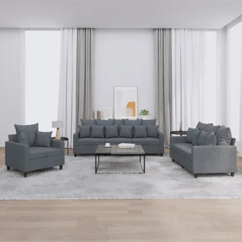3-dijelni set sofa s jastucima tamnosivi baršunasti - Tamno siva bez naslona za noge Cijena