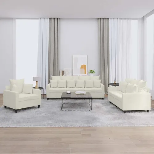 3-dijelni set sofa s jastucima krem baršunasti - Krema bez naslona za noge Cijena