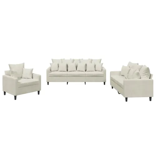 3-dijelni set sofa s jastucima krem baršunasti - Krema bez naslona za noge Cijena