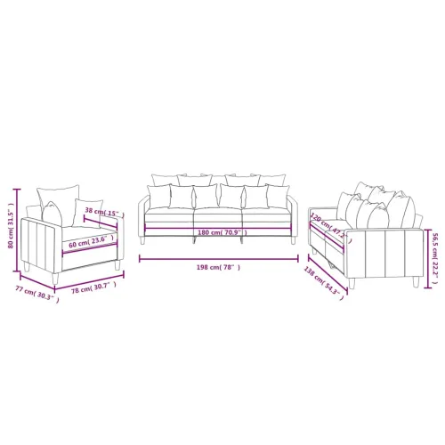3-dijelni set sofa s jastucima krem baršunasti - Krema bez naslona za noge Cijena