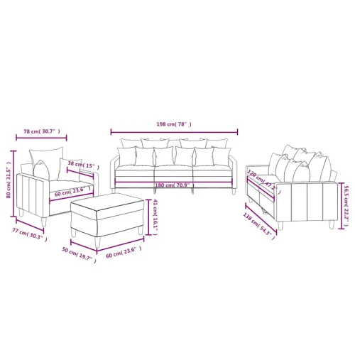 4-dijelni set sofa s jastucima crni baršunasti - Crna Sa naslonom za noge Cijena