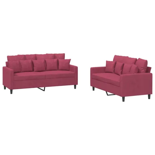 2-dijelni set sofa s jastucima crvena boja vina baršunasti - Boja crnog vina s jastučićima Cijena