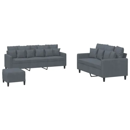 3-dijelni set sofa s jastucima tamnosivi baršunasti - Tamno siva 1 Sa naslonom za noge Cijena