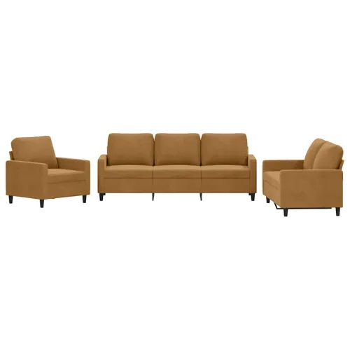 3-dijelni set sofa s jastucima smeđi baršunasti - Smeđa 1 s jastučićima Smeđa Cijena