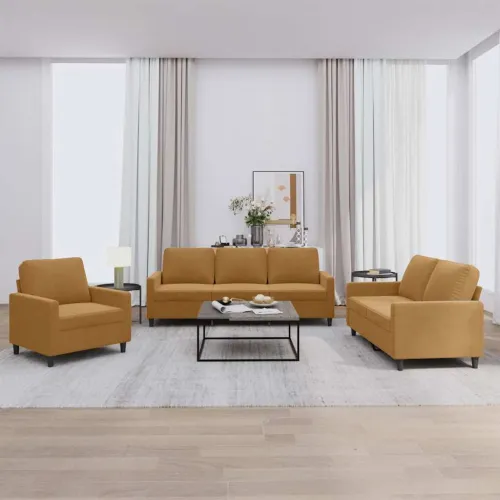 3-dijelni set sofa s jastucima smeđi baršunasti - Smeđa 1 s jastučićima Smeđa Cijena