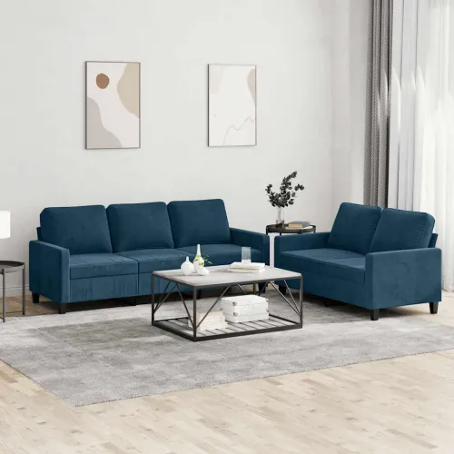 2-dijelni set sofa s jastucima plavi baršunasti - Plava bez naslona za noge Cijena
