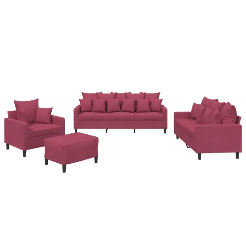 4-dijelni set sofa s jastucima crvena boja vina baršunasti - boja crnog vina Sa naslonom za noge Cijena