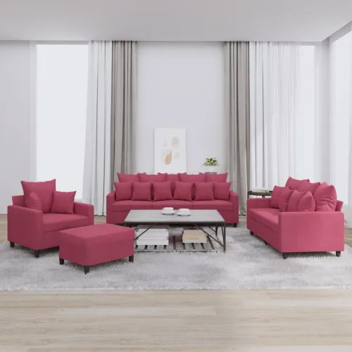 4-dijelni set sofa s jastucima crvena boja vina baršunasti - boja crnog vina Sa naslonom za noge Cijena