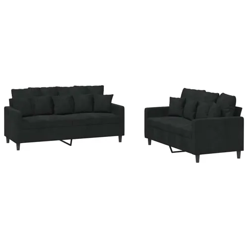 2-dijelni set sofa s jastucima crni baršunasti - Crna s jastučićima Cijena