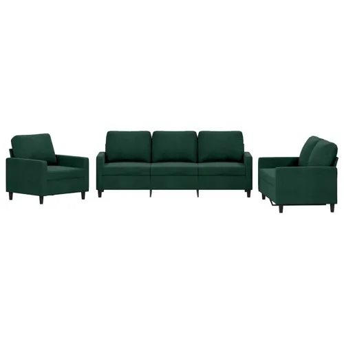 3-dijelni set sofa s jastucima tamnozeleni baršunasti - Tamnozelena s jastučićima Cijena
