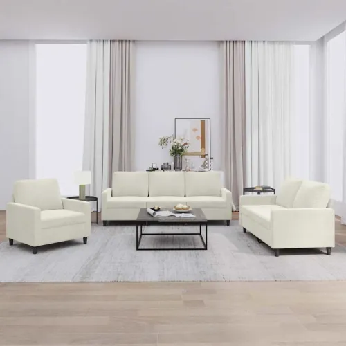 3-dijelni set sofa s jastucima krem baršunasti - Krema 1 s jastučićima Krema Cijena