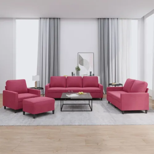 4-dijelni set sofa s jastucima crvena boja vina baršunasti - boja crnog vina 1 s jastučićima i tabureom boja crnog vina Cijena