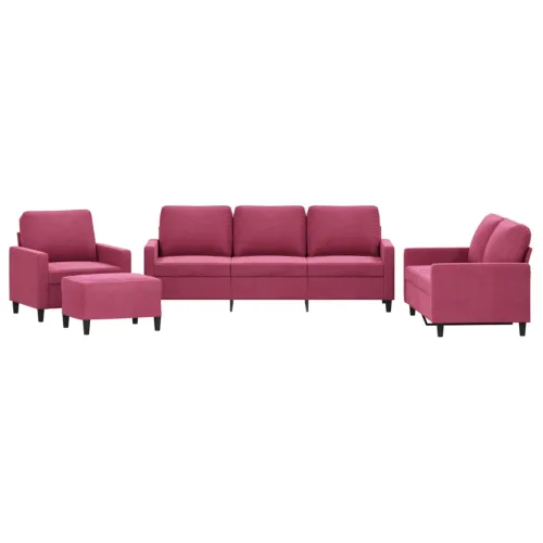 4-dijelni set sofa s jastucima crvena boja vina baršunasti - boja crnog vina 1 s jastučićima i tabureom boja crnog vina Cijena