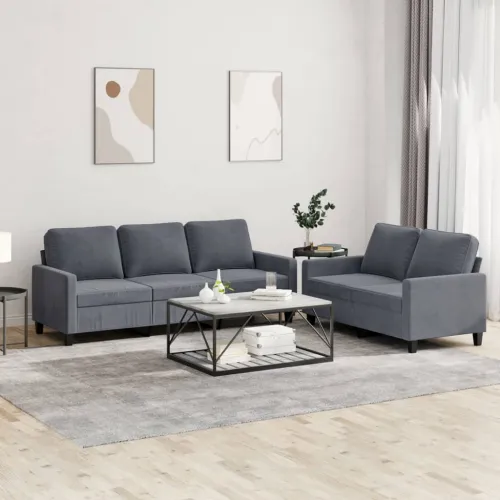2-dijelni set sofa s jastucima tamnosivi baršunasti - Tamno siva bez naslona za noge Cijena