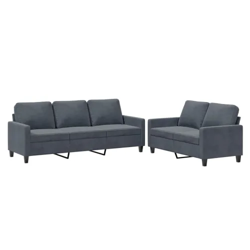 2-dijelni set sofa s jastucima tamnosivi baršunasti - Tamno siva bez naslona za noge Cijena