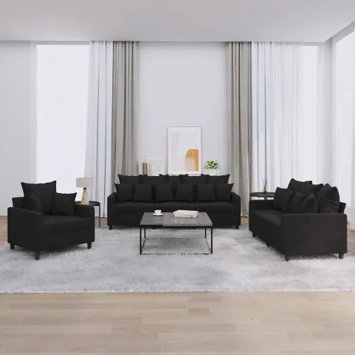 3-dijelni set sofa s jastucima crni baršunasti - Crna 1 Bez naslona za noge Cijena