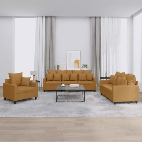 3-dijelni set sofa s jastucima smeđi baršunasti - Smeđa 1 Bez naslona za noge Cijena