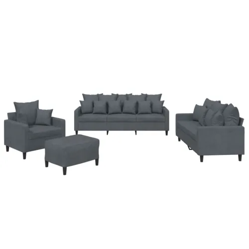 4-dijelni set sofa s jastucima tamnosivi baršunasti - Tamno siva Sa naslonom za noge Cijena