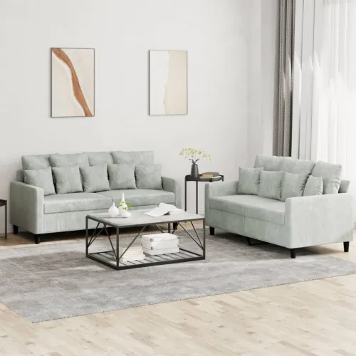 2-dijelni set sofa s jastucima svjetlosivi baršunasti - Svjetlosiva 1 s jastučićima Svjetlosiva Cijena