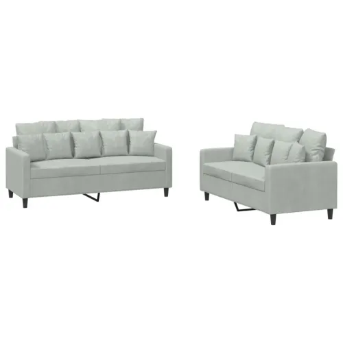 2-dijelni set sofa s jastucima svjetlosivi baršunasti - Svjetlosiva 1 s jastučićima Svjetlosiva Cijena