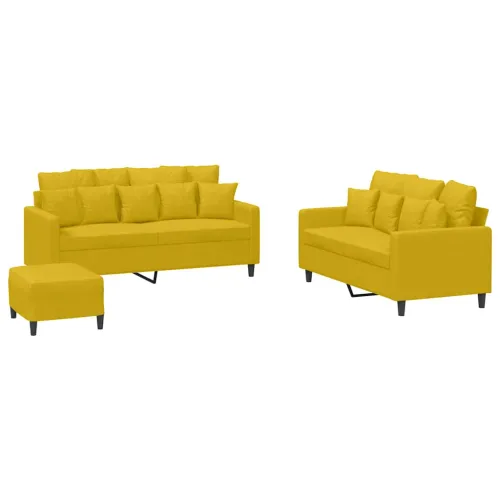 3-dijelni set sofa s jastucima žuti baršunasti - Žuta s jastučićima i tabureom Cijena