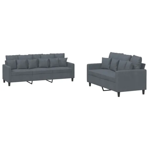 2-dijelni set sofa s jastucima tamnosivi baršunasti - Tamno siva 1 Bez naslona za noge Cijena