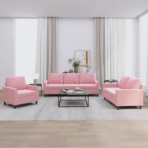3-dijelni set sofa s jastucima ružičasti baršunasti - Ružičasta s jastučićima Cijena