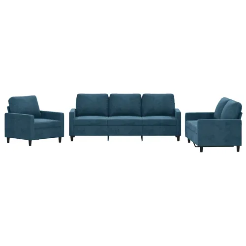 3-dijelni set sofa s jastucima plavi baršunasti - Plava 1 s jastučićima Cijena