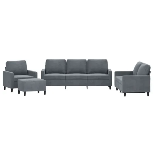 4-dijelni set sofa s jastucima tamnosivi baršunasti - Tamno siva s jastučićima i tabureom Cijena