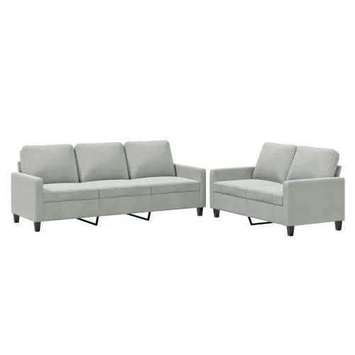 2-dijelni set sofa s jastucima svjetlosivi baršunasti - Svjetlosiva 1 Bez naslona za noge Svjetlosiva Cijena