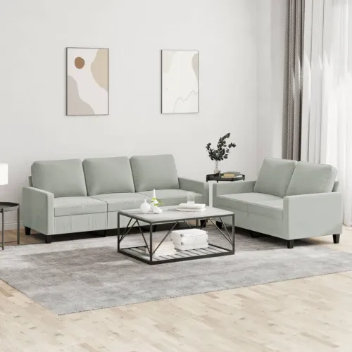 2-dijelni set sofa s jastucima svjetlosivi baršunasti - Svjetlosiva 1 Bez naslona za noge Svjetlosiva Cijena