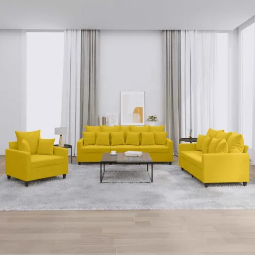 3-dijelni set sofa s jastucima žuti baršunasti - Žuta bez naslona za noge Cijena
