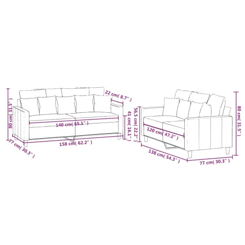 2-dijelni set sofa s jastucima krem baršunasti - Krema s jastučićima Cijena
