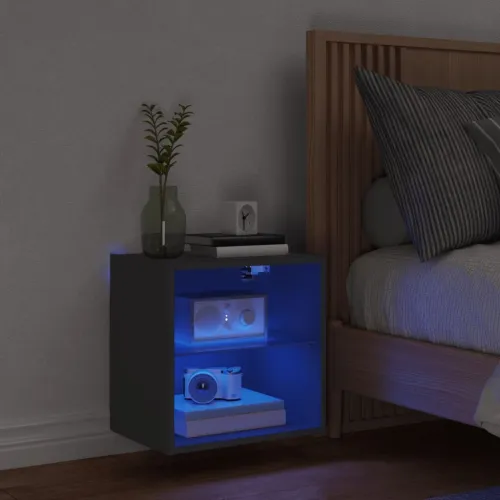 Noćni ormarić s LED svjetlima zidni crni - Crna 1 40 cm Crna Cijena