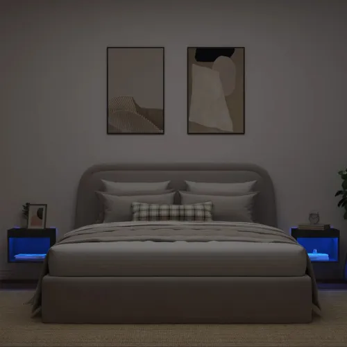 Noćni ormarići s LED svjetlima zidni 2 kom crni - Crna 40 cm 2 Cijena