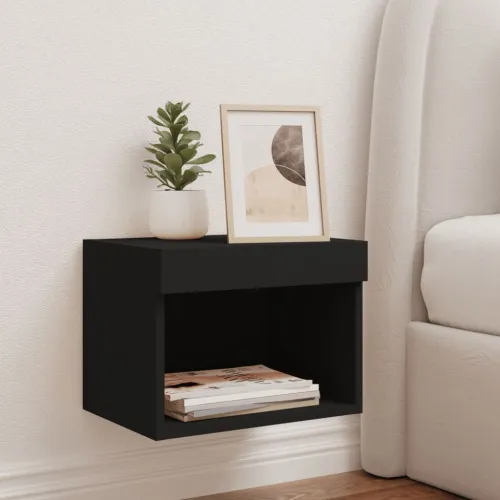 Noćni ormarić s LED svjetlima zidni crni - Crna 40 cm 1 Cijena