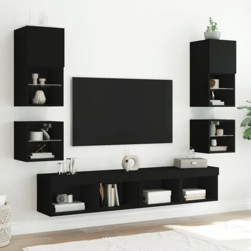 Noćni ormarić s LED svjetlima zidni crni - Crna 40 cm 1 Cijena