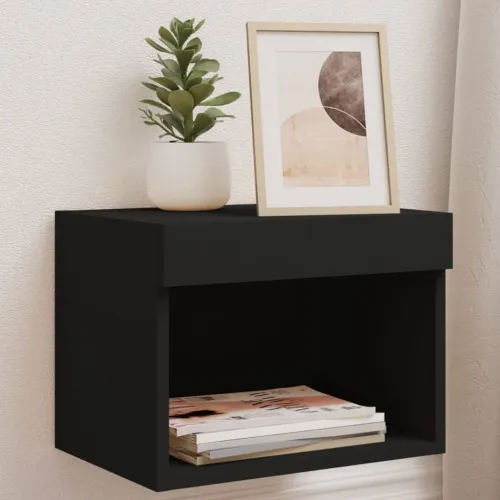 Noćni ormarić s LED svjetlima zidni crni - Crna 40 cm 1 Cijena