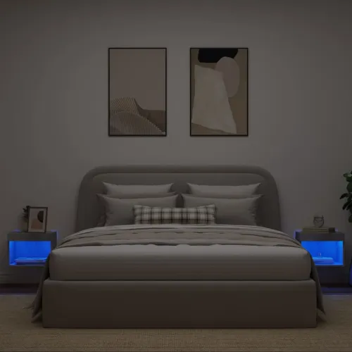 Noćni ormarići s LED svjetlima zidni 2 kom siva boja betona - Beton siva 40 cm 2 Cijena
