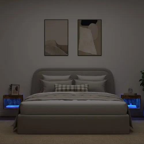 Noćni ormarići s LED svjetlima zidni 2 kom boja hrasta - Dimljeni hrast 40 cm 2 Cijena