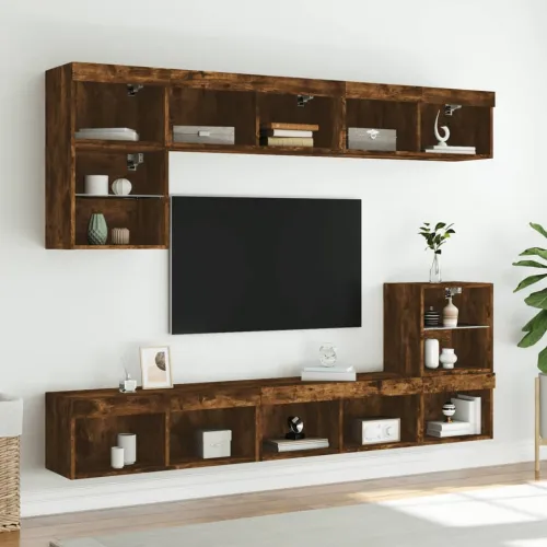 TV ormarići s LED svjetlima 2 kom boja hrasta 80x30x30 cm - Dimljeni hrast 80 cm 2 Cijena