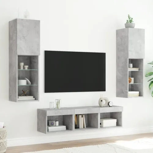 5-dijelni zidni TV elementi s LED svjetlima boja betona drveni - Beton siva 5 Cijena
