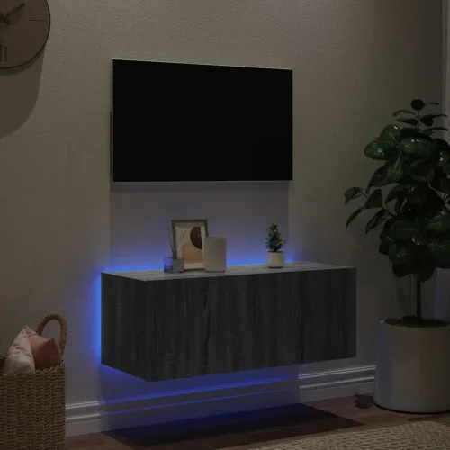 Zidni TV ormarić s LED svjetlima boja hrasta 80x35x31 cm - Sivi hrast sonoma 80 x 35 x 31 cm 1 Cijena