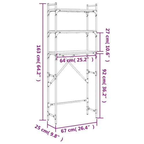 Polica za perilicu rublja crne 67x25x163 cm drvena - Crna Cijena