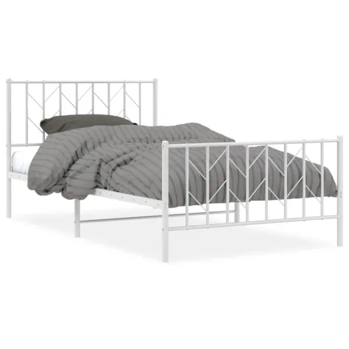 Metalni okvir kreveta uzglavlje i podnožje bijeli 107x203 cm - Bijela 107 x 203 cm s uzglavljem i podnožjem Bijela Cijena