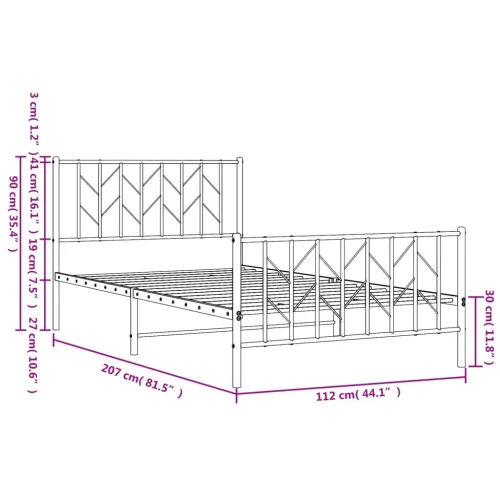 Metalni okvir kreveta uzglavlje i podnožje bijeli 107x203 cm - Bijela 107 x 203 cm s uzglavljem i podnožjem Bijela Cijena