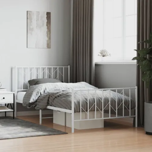 Metalni okvir kreveta uzglavlje i podnožje bijeli 107x203 cm - Bijela 107 x 203 cm s uzglavljem i podnožjem Bijela Cijena