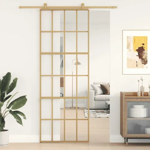 Klizna vrata zlatna 76x205 cm prozirno staklo ESG i aluminij - Zlatno 76 x 205 cm Rešetke 6 x 4 Cijena
