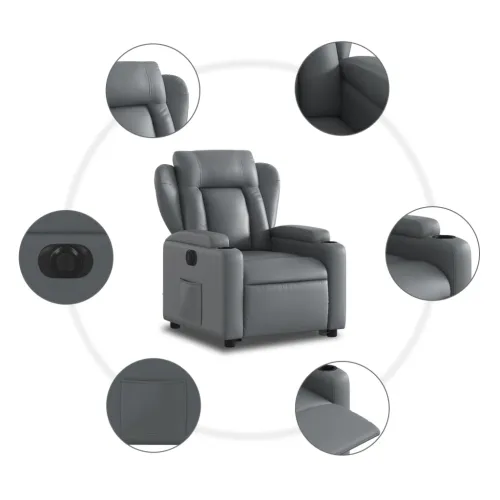 Električni naslonjač na podizanje od umjetne kože siva - Siva 1 Električno guranje unatrag Ne Cijena