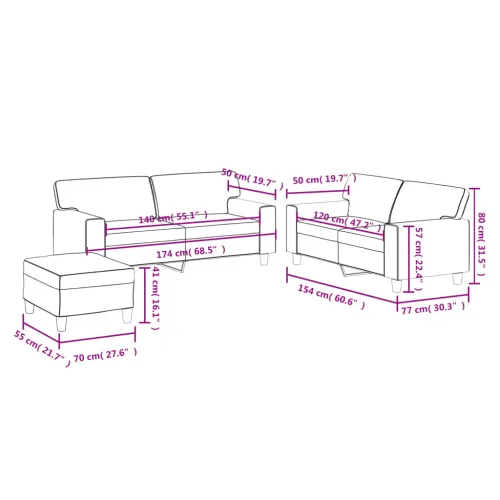 3-dijelni set sofa crna od umjetne kože - Crna s jastučićima i tabureom Cijena